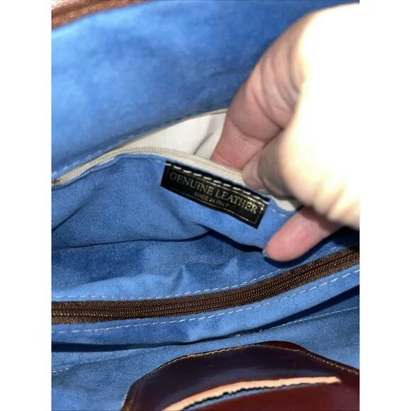 Christian Florence Made In Italy Leather HandBag Red With Brown Handle Dust Bag - Picture 8 of 15